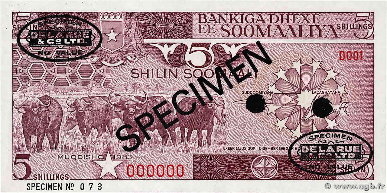 5 Shilin Spécimen SOMALIA  1983 P.31as UNC