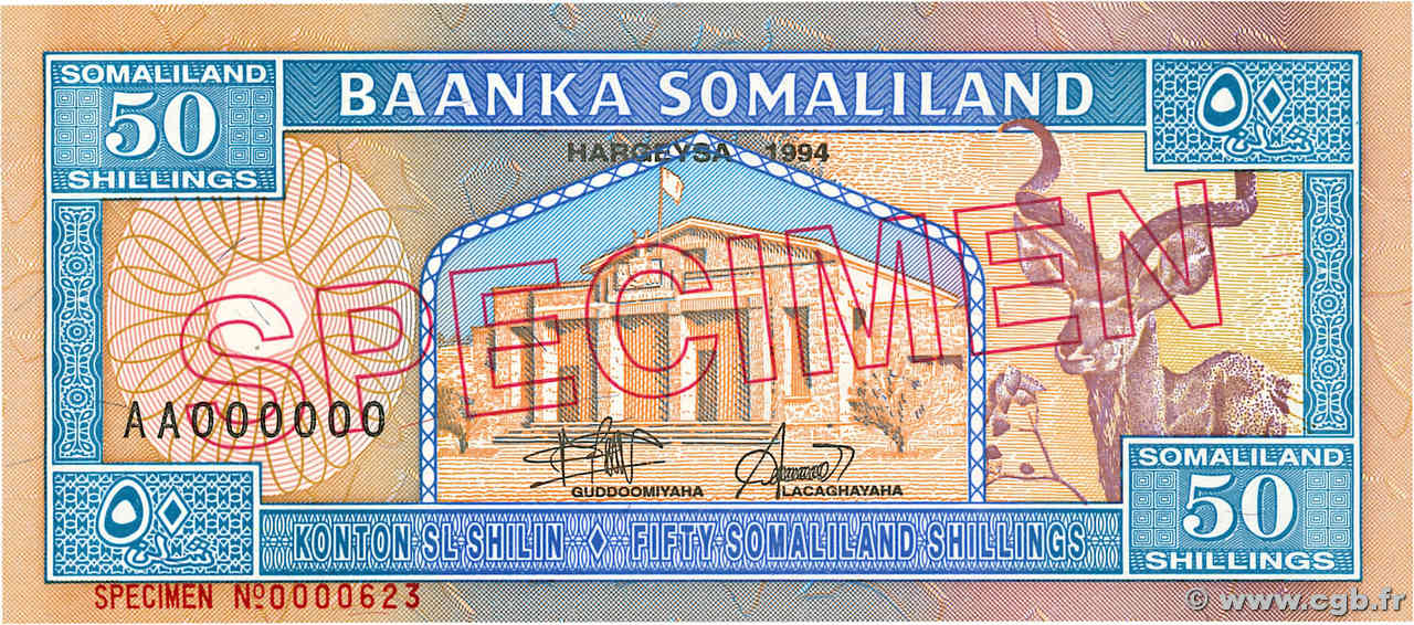 50 Shillings / 50 Shilin Spécimen SOMALILAND  1994 P.04s UNC