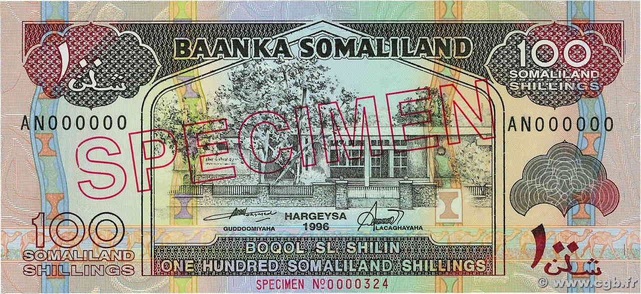 100 Shillings / 100 Shilin Spécimen SOMALILAND  1996 P.05bs UNC