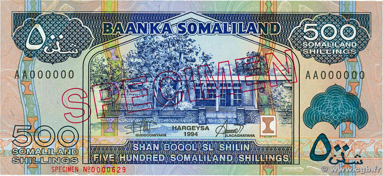 500 Shillings / 500 Shilin Spécimen SOMALILAND  1994 P.06as ST