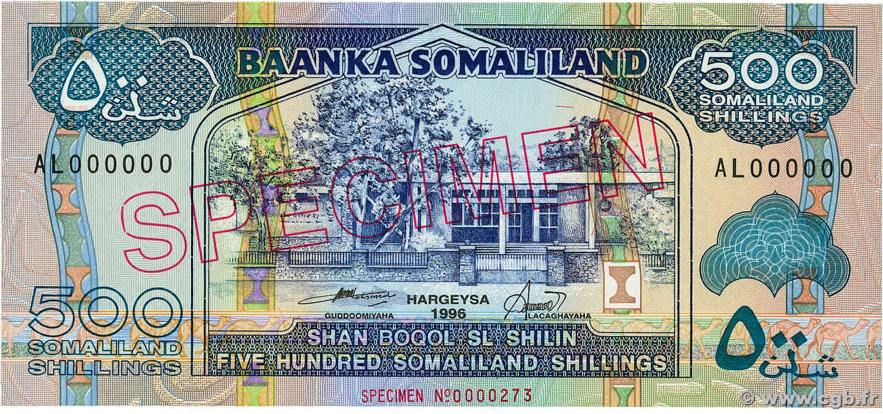 500 Shilin / 500 Shillings Spécimen SOMALILAND  1996 P.06bs NEUF