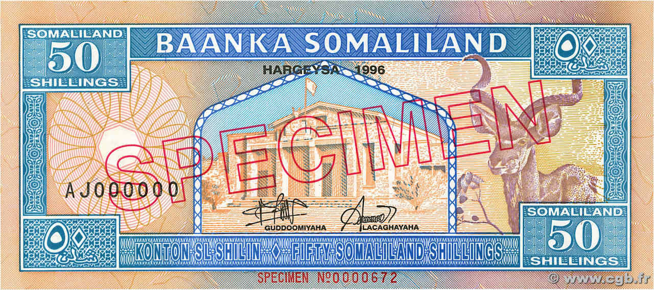 50 Shillings / 50 Shilin Spécimen SOMALILAND  1996 P.07as ST