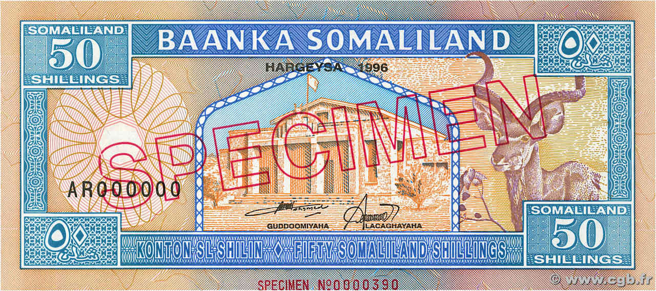 50 Shillings / 50 Shilin Spécimen SOMALILAND  1996 P.07bs UNC