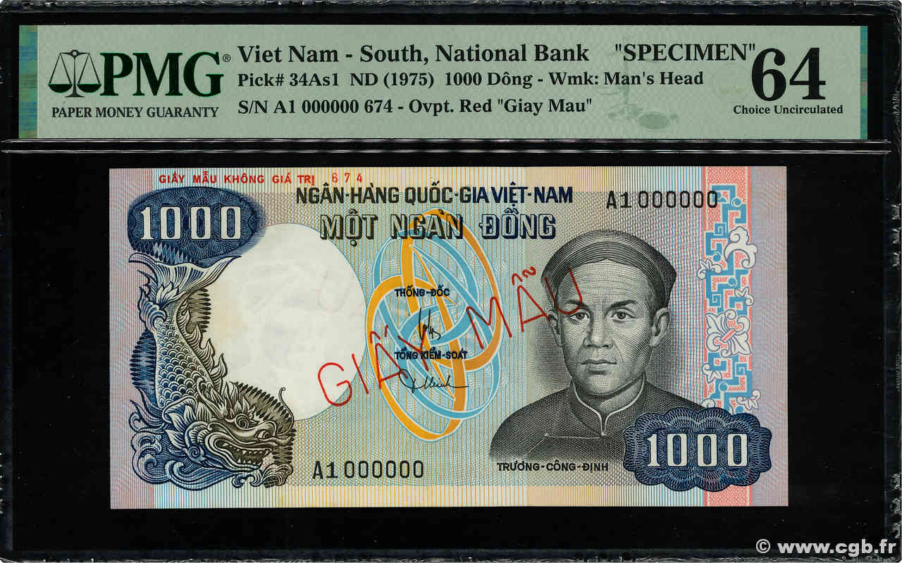 1000 Dong Spécimen SÜDVIETNAM  1975 P.34As1 fST+