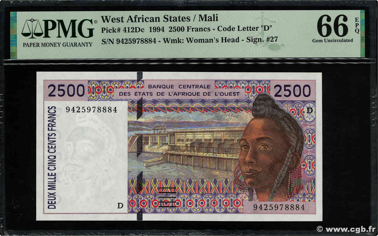 2500 Francs ESTADOS DEL OESTE AFRICANO  1994 P.412Dc FDC