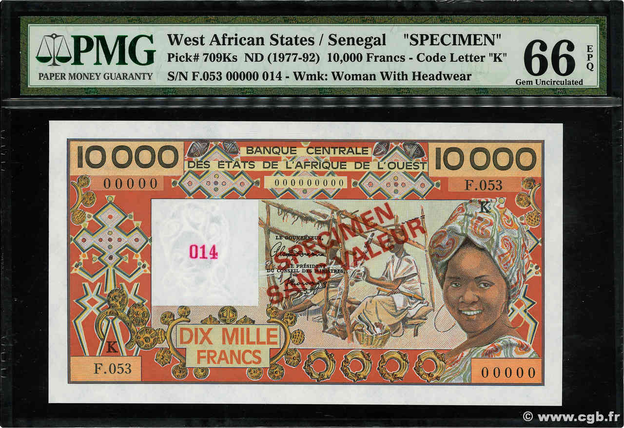 10000 Francs Spécimen ÉTATS DE L AFRIQUE DE L OUEST  1991 P.709Ks NEUF