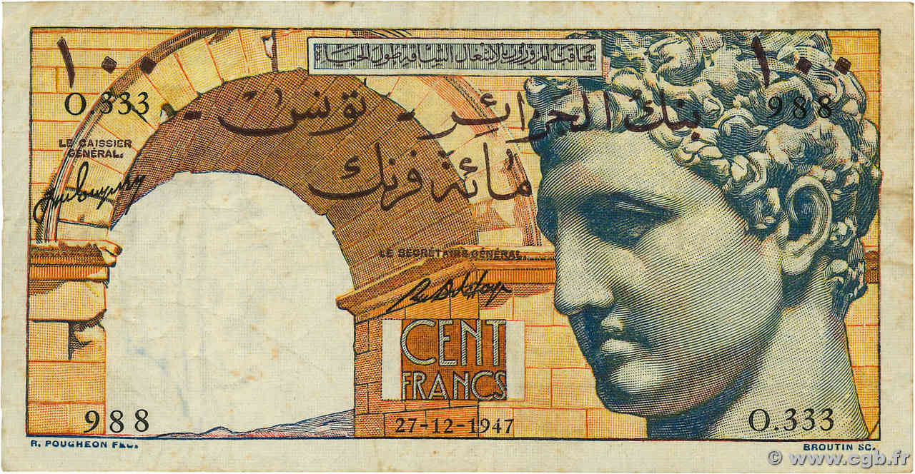 100 Francs TUNISIA  1947 P.24 F
