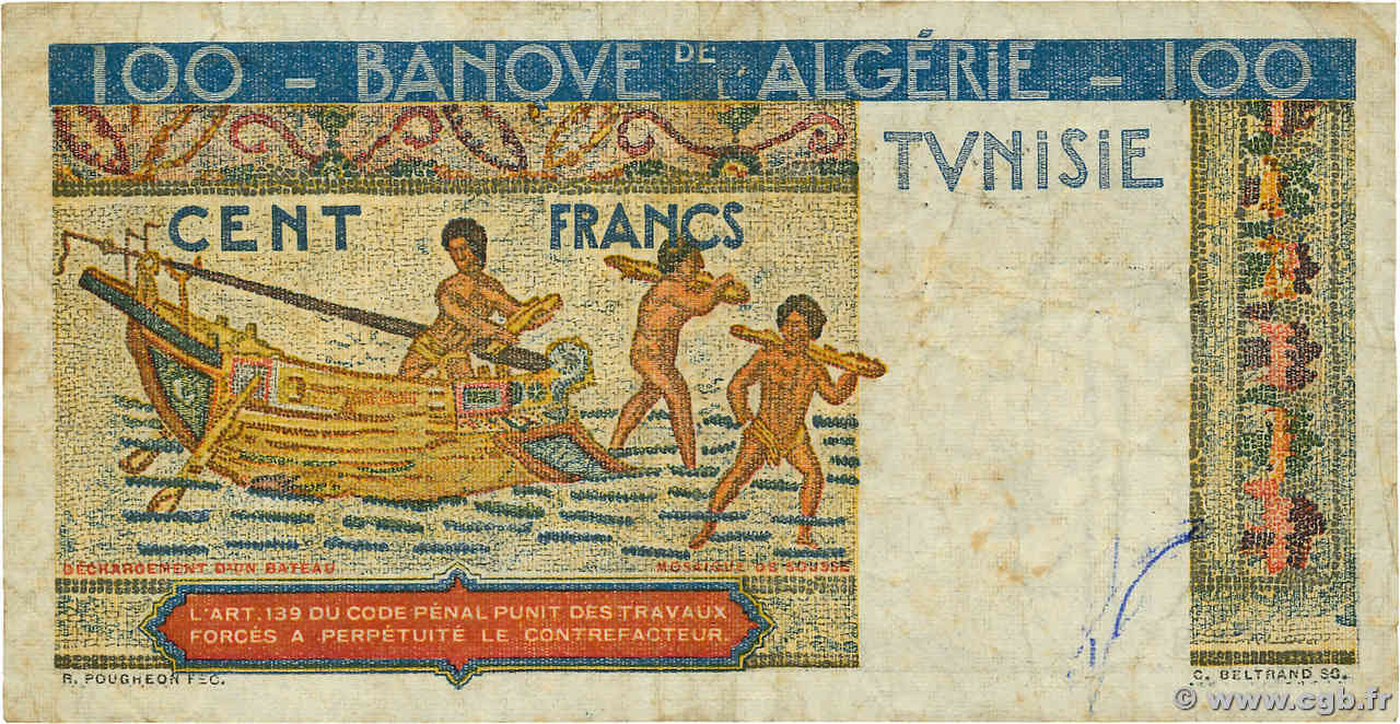 100 Francs TUNISIE 1947 P.24