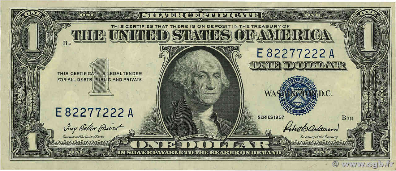1 Dollar ÉTATS-UNIS D AMÉRIQUE  1957 P.419 TTB