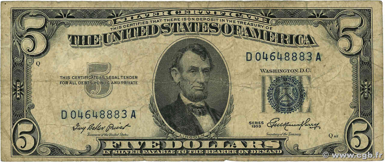 5 Dollars STATI UNITI D AMERICA  1953 P.417 q.MB