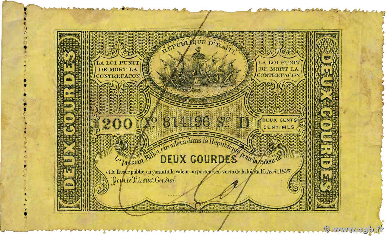 2 Gourdes HAÏTI  1827 P.033 TB