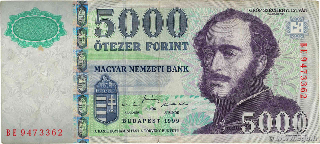 5000 Forint HONGRIE  1999 P.182 TB