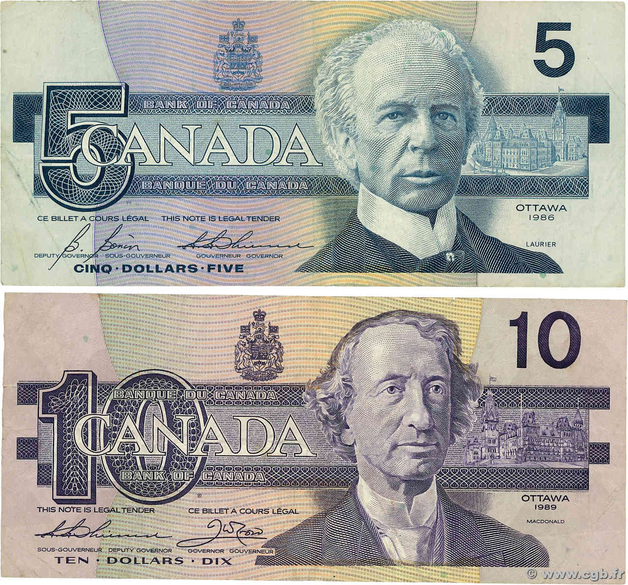 5 et 10 Dollars Lot KANADA  1986 P.095c et P.096a S