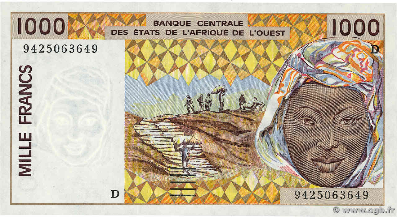 1000 Francs WEST AFRIKANISCHE STAATEN  1994 P.411Dd fST+