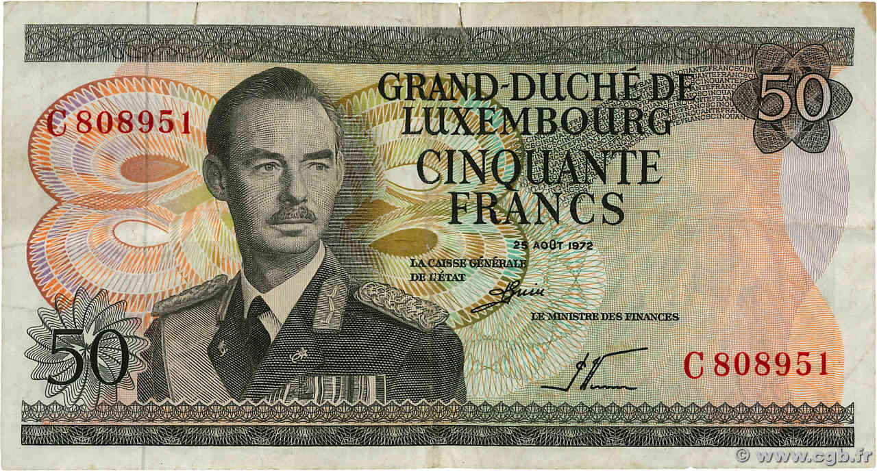 50 Francs LUSSEMBURGO  1972 P.55b MB