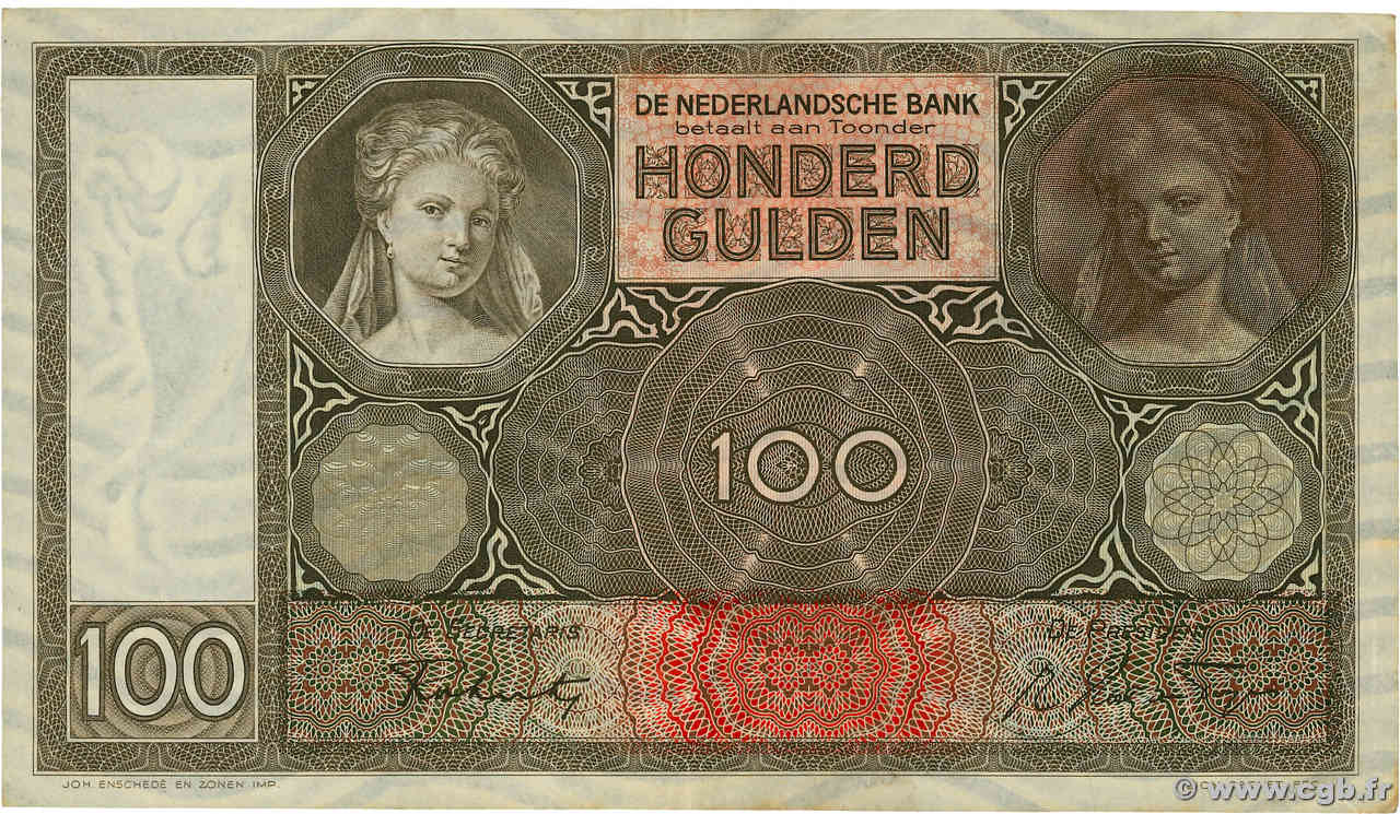 100 Gulden NETHERLANDS  1942 P.051 VF+