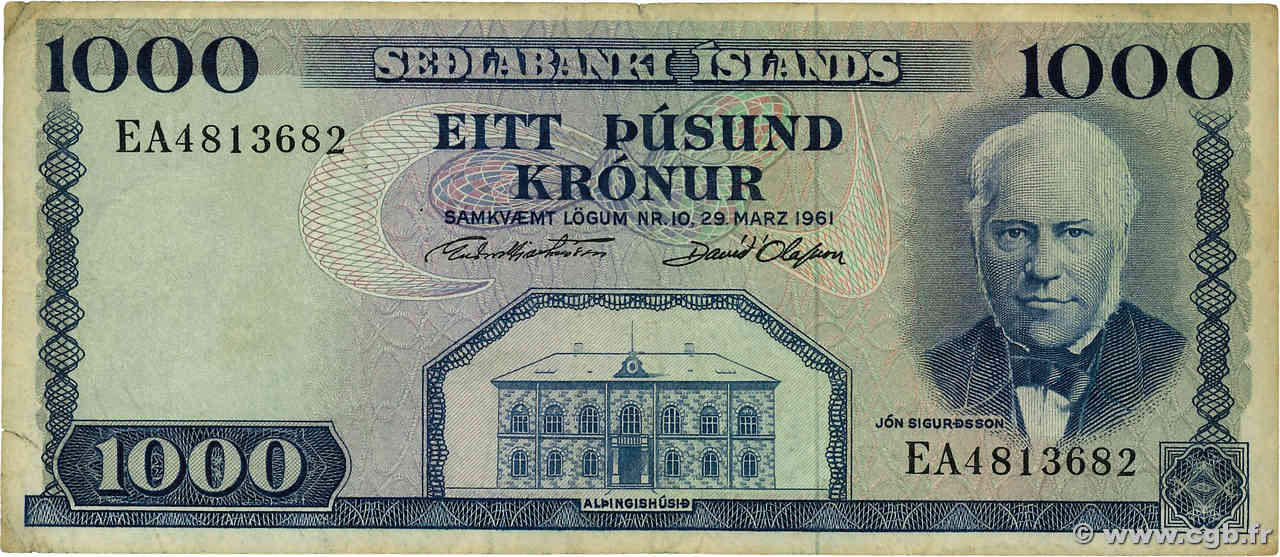 1000 Kronur ISLANDE  1961 P.46a TB