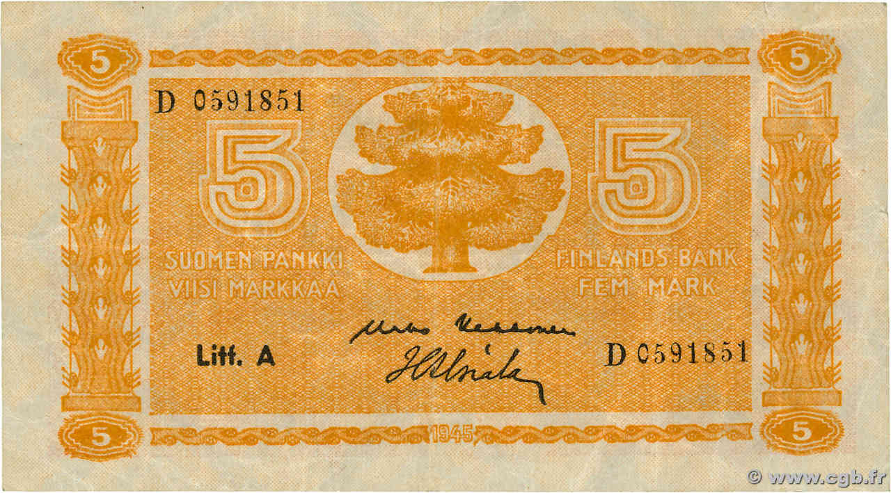 5 Markkaa FINLANDIA  1922 P.076a BB