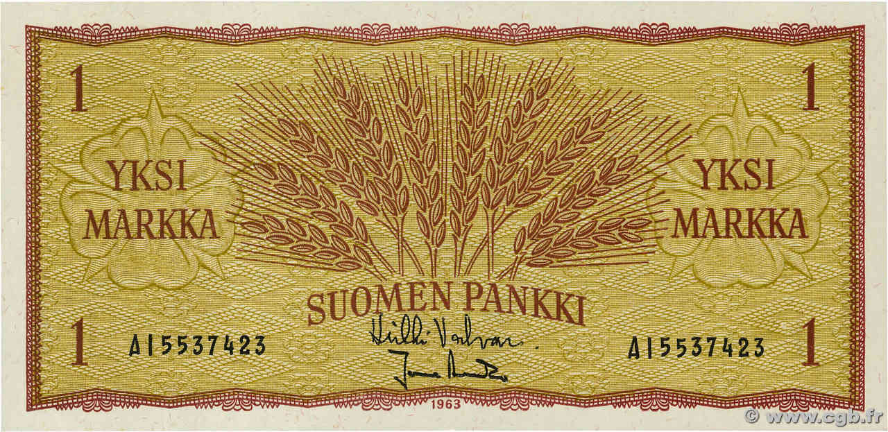 1 Markka FINLANDE  1963 P.098a NEUF
