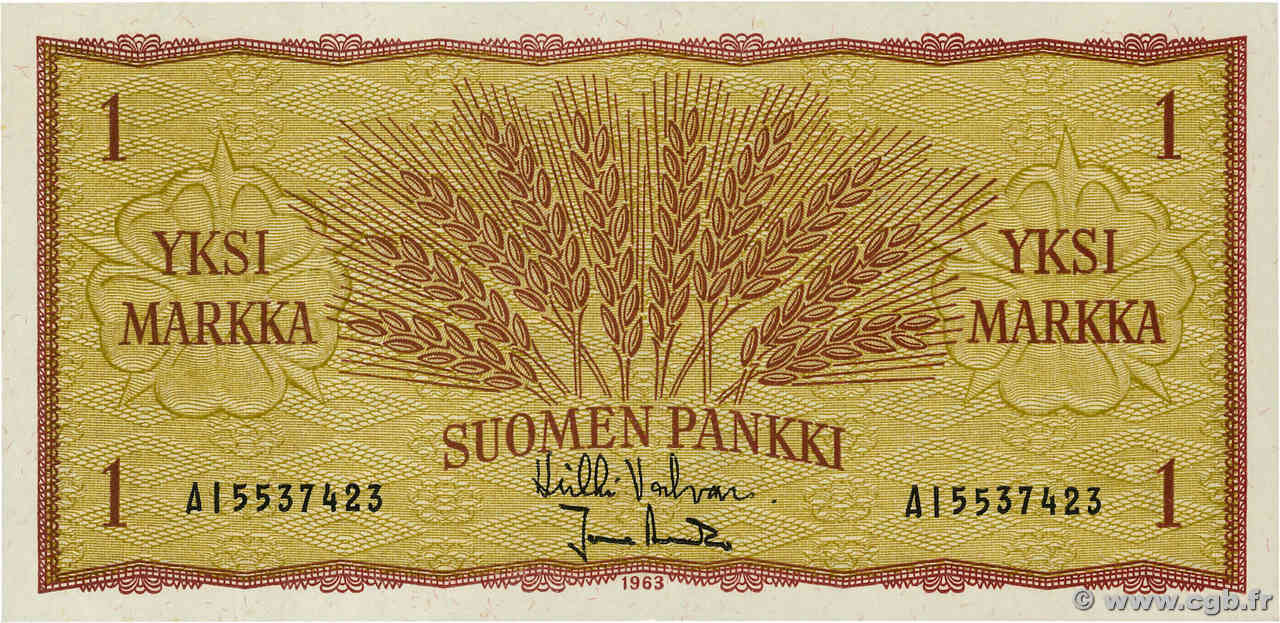 1 Markka FINNLAND  1963 P.098a ST