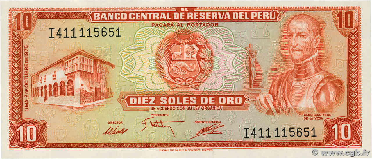10 Soles de Oro PÉROU  1975 P.106 NEUF