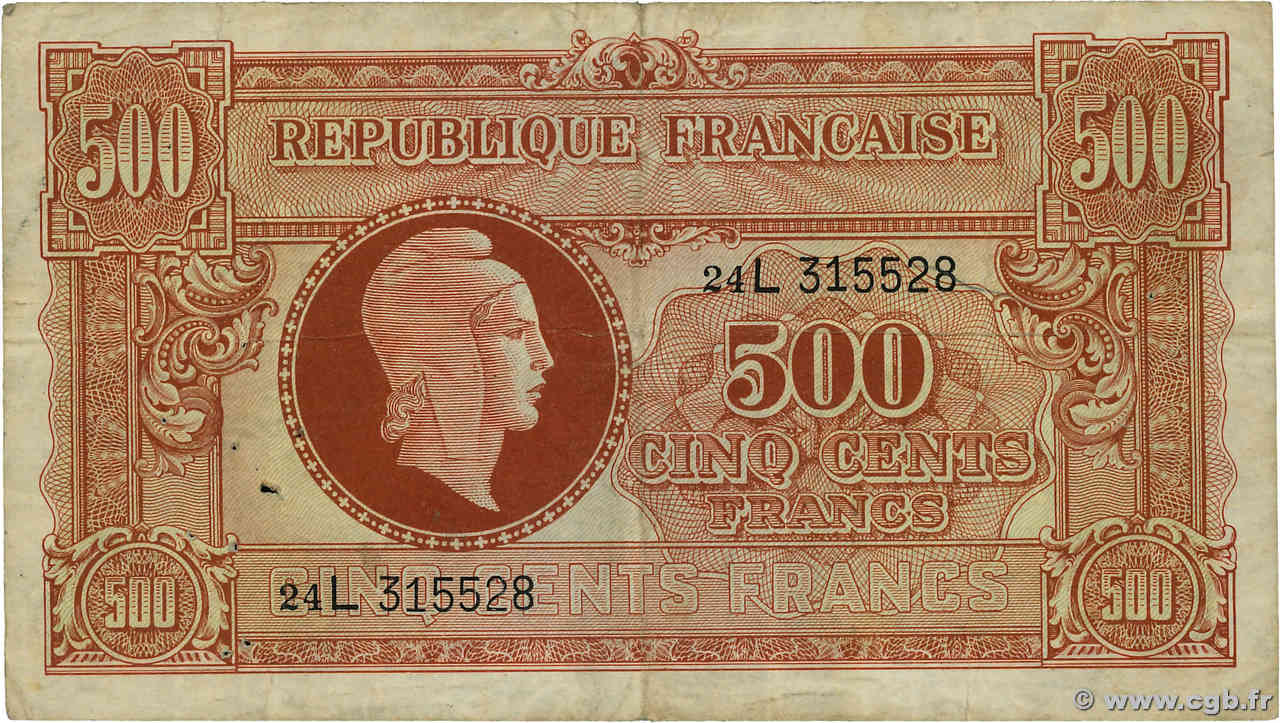 500 Francs MARIANNE fabrication anglaise FRANCE  1945 VF.11.01 F