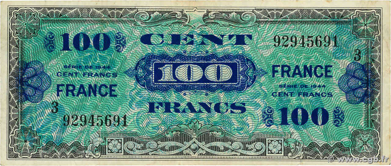 100 Francs FRANCE FRANCE  1945 VF.25.03 VF-