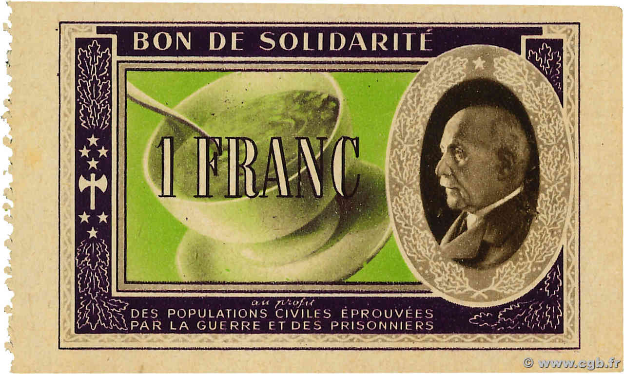 1 Franc BON DE SOLIDARITÉ FRANCE régionalisme et divers  1941 KL.02A1 pr.NEUF