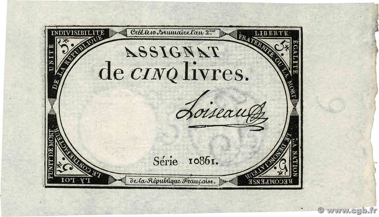 5 Livres FRANCIA  1793 Ass.46a FDC