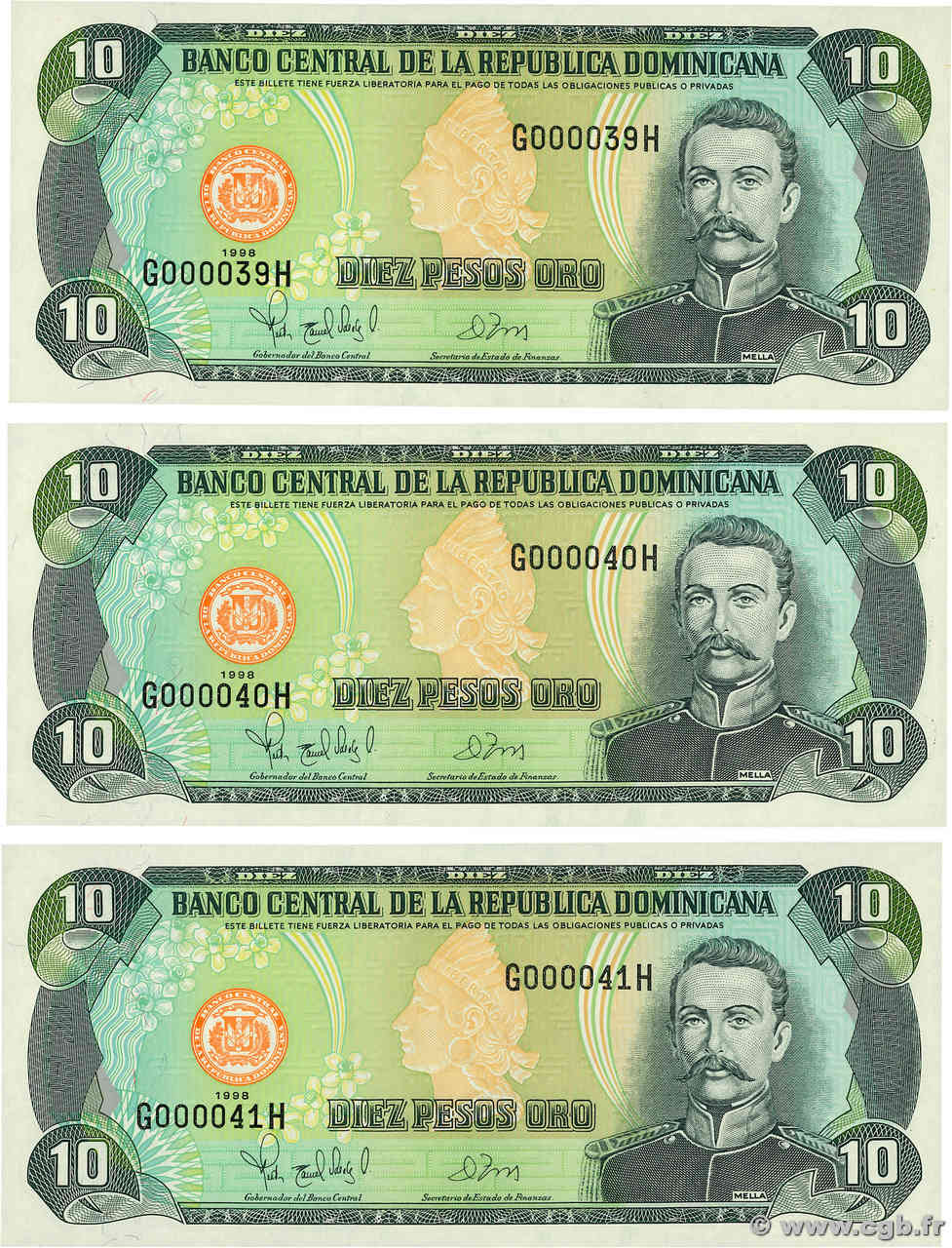 10 Pesos Oro Petit numéro RÉPUBLIQUE DOMINICAINE  1998 P.153a NEUF