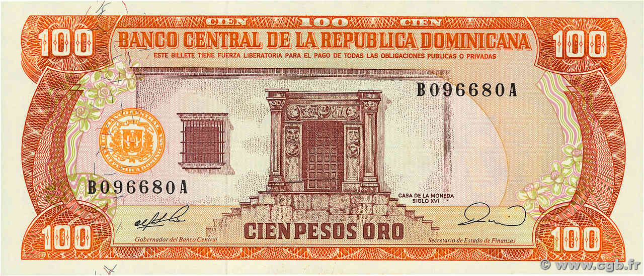 100 Pesos Oro RÉPUBLIQUE DOMINICAINE  1990 P.128b NEUF