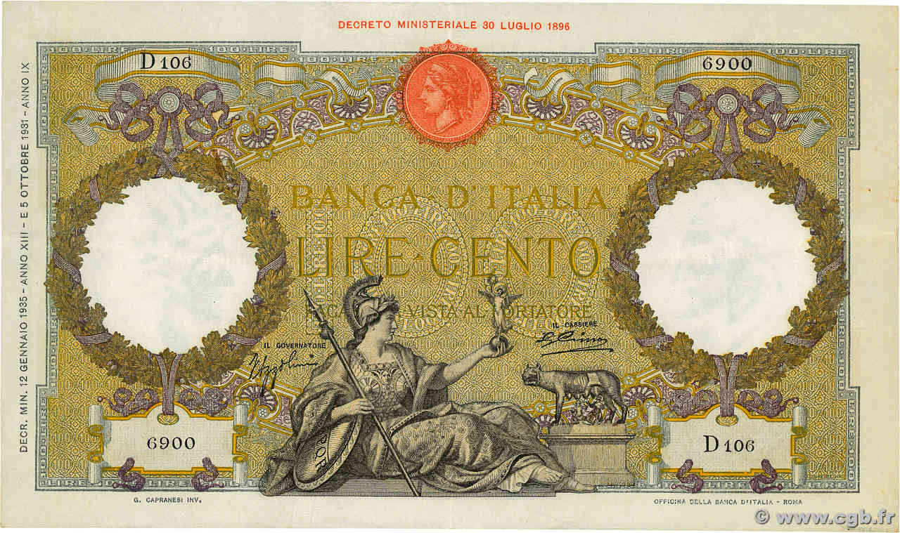 100 Lire ITALIA  1935 P.055a EBC