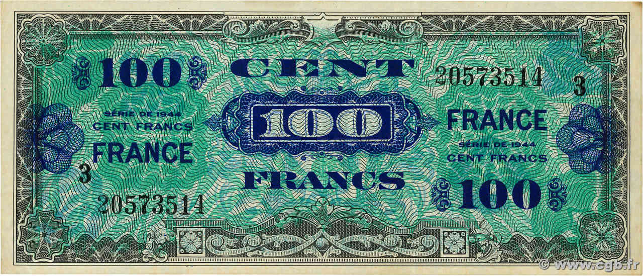 100 Francs FRANCE FRANKREICH  1945 VF.25.03 fVZ