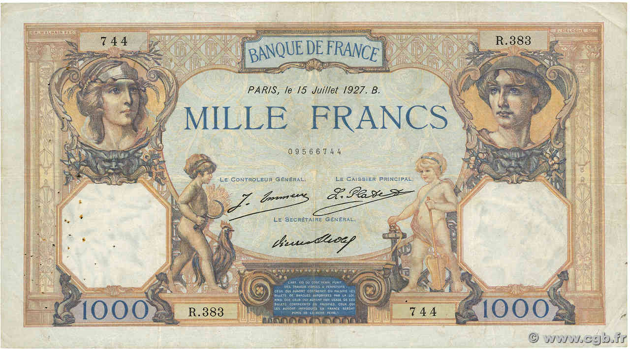 1000 Francs CÉRÈS ET MERCURE FRANCIA  1927 F.37.01 MB