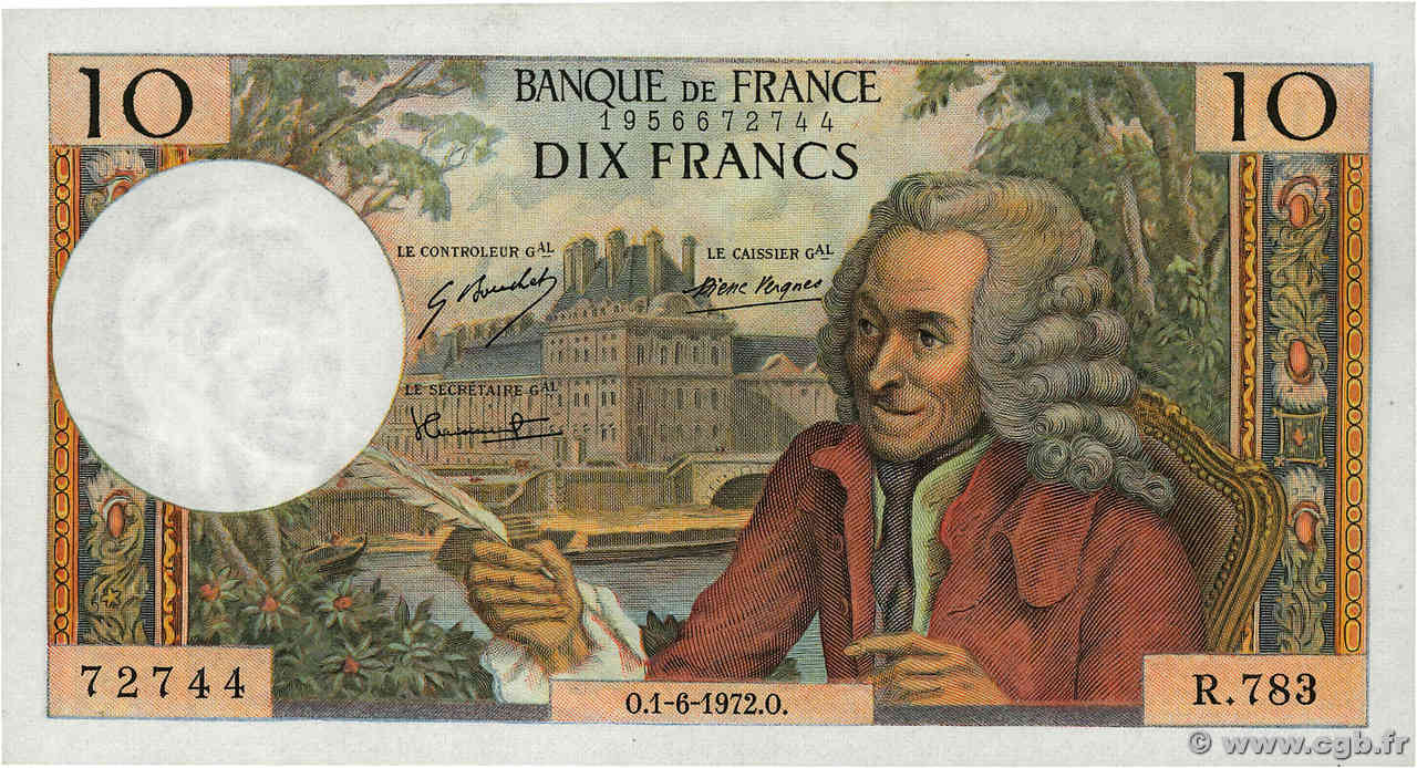 10 Francs VOLTAIRE FRANCE  1972 F.62.56 SPL