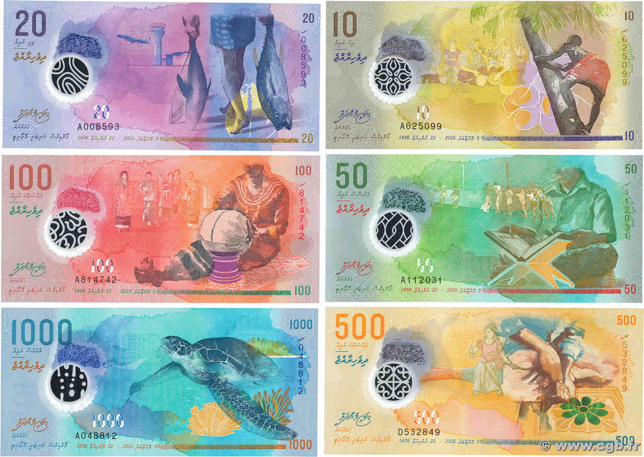 10 au 1000 Rufiyaa Lot MALDIVES ISLANDS  2015 P.26 au P.31 UNC