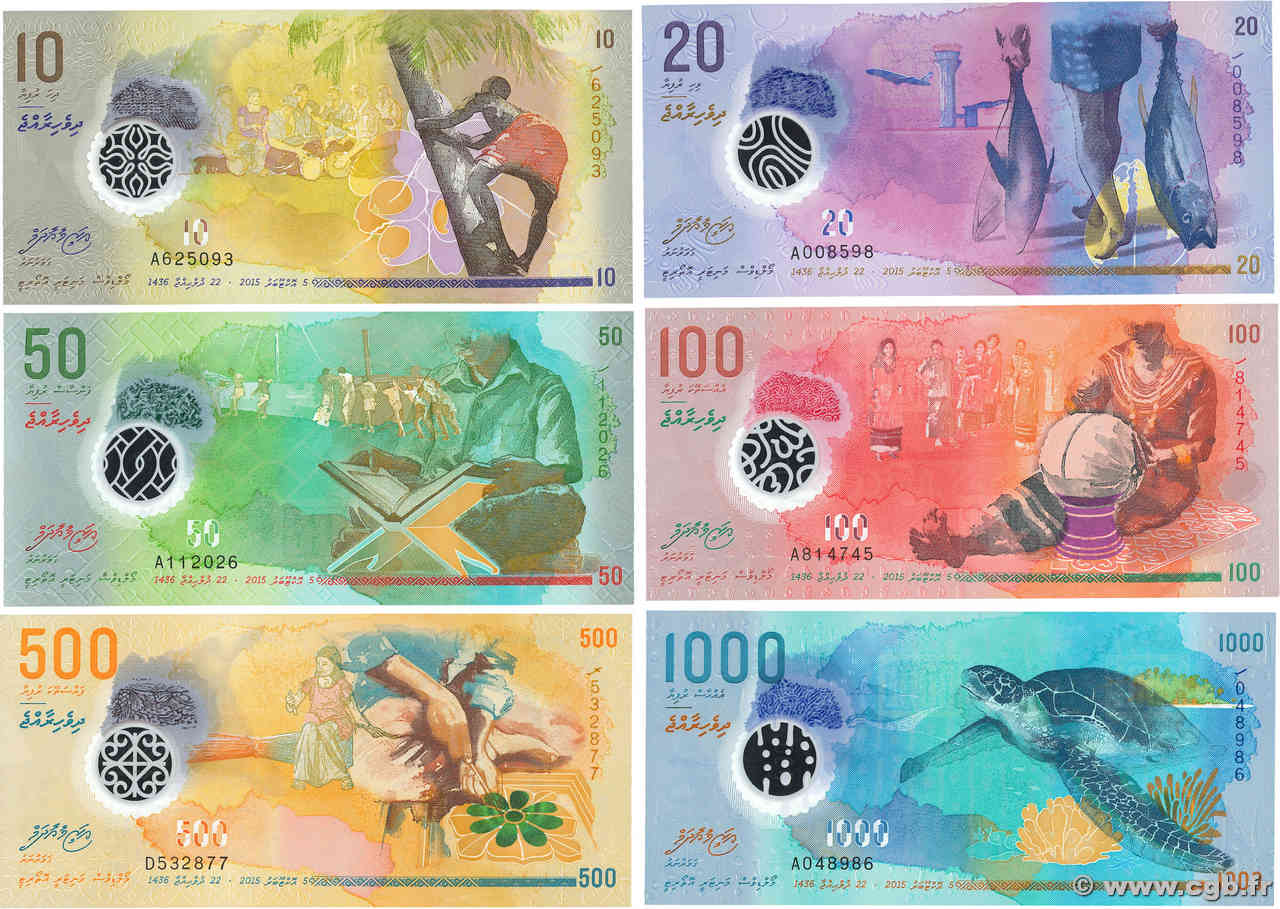 10 au 1000 Rufiyaa Lot MALDIVES ISLANDS  2015 P.26 au P.31 UNC