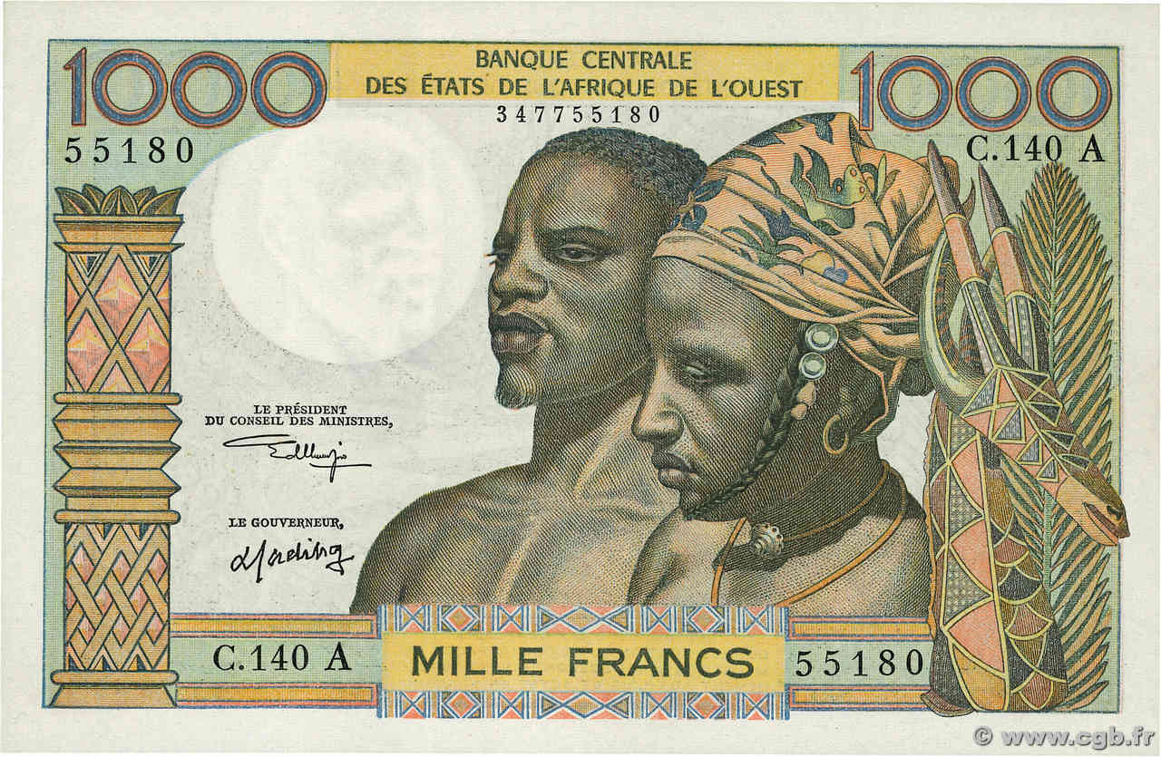 1000 Francs ÉTATS DE L AFRIQUE DE L OUEST  1973 P.103Aj SUP+