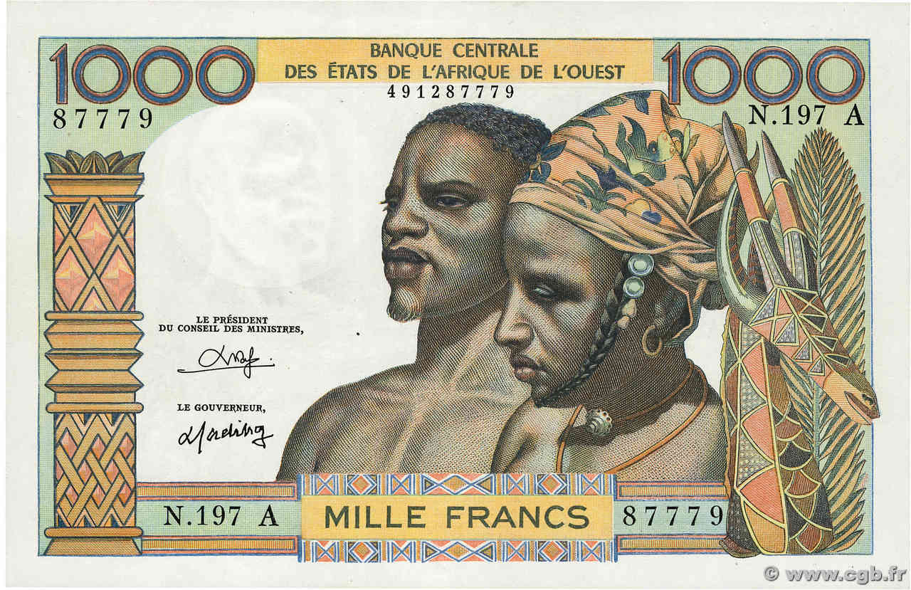 1000 Francs ESTADOS DEL OESTE AFRICANO  1973 P.103Ak SC