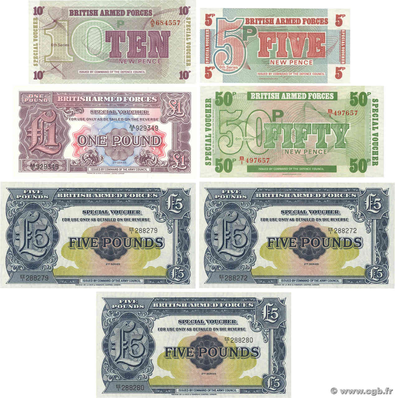 1 et 5 Pounds et 5, 10, 50 New Pence Lot INGLATERRA  1972 P.M022a, P.M023,P.M047, P.M048 et P.M049 FDC