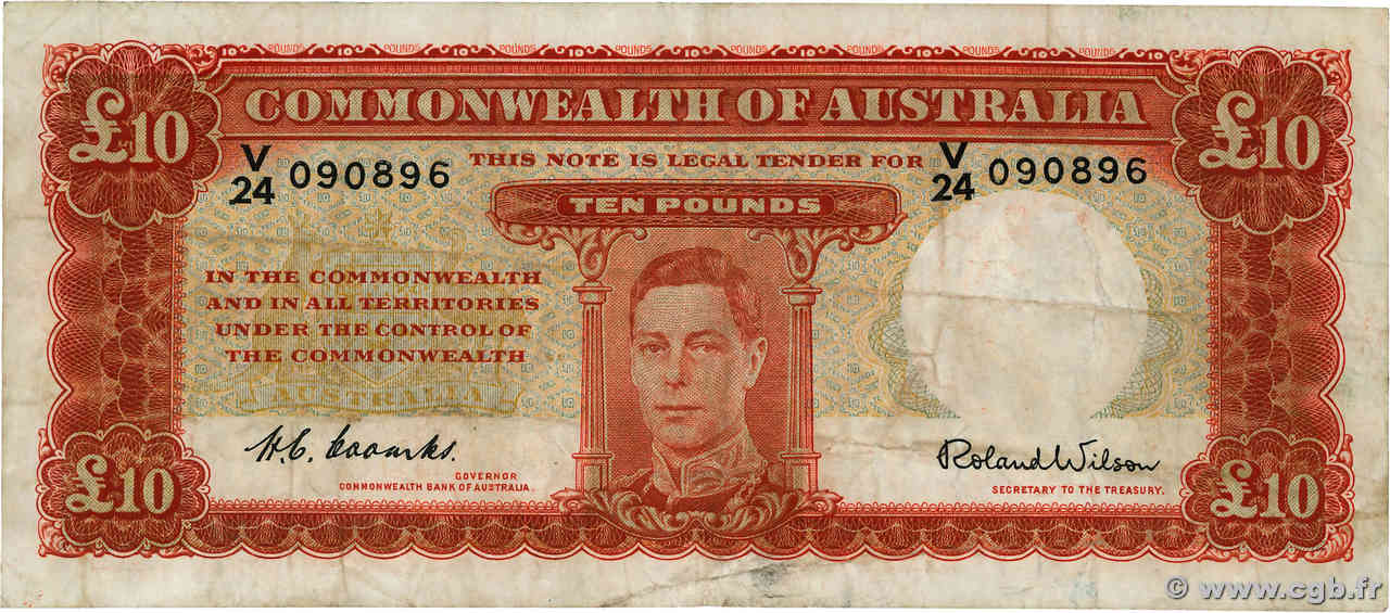 10 Pounds AUSTRALIA  1952 P.28d BC