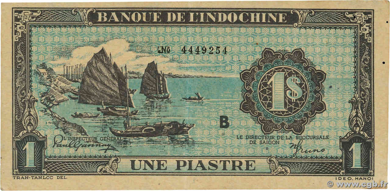 1 Piastre bleu FRANZÖSISCHE-INDOCHINA  1944 P.059a fVZ
