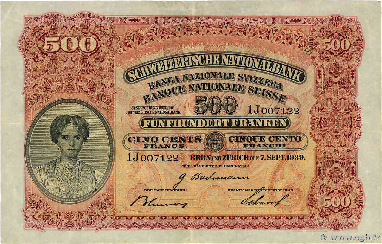 500 Francs SUISSE  1939 P.36c TTB+