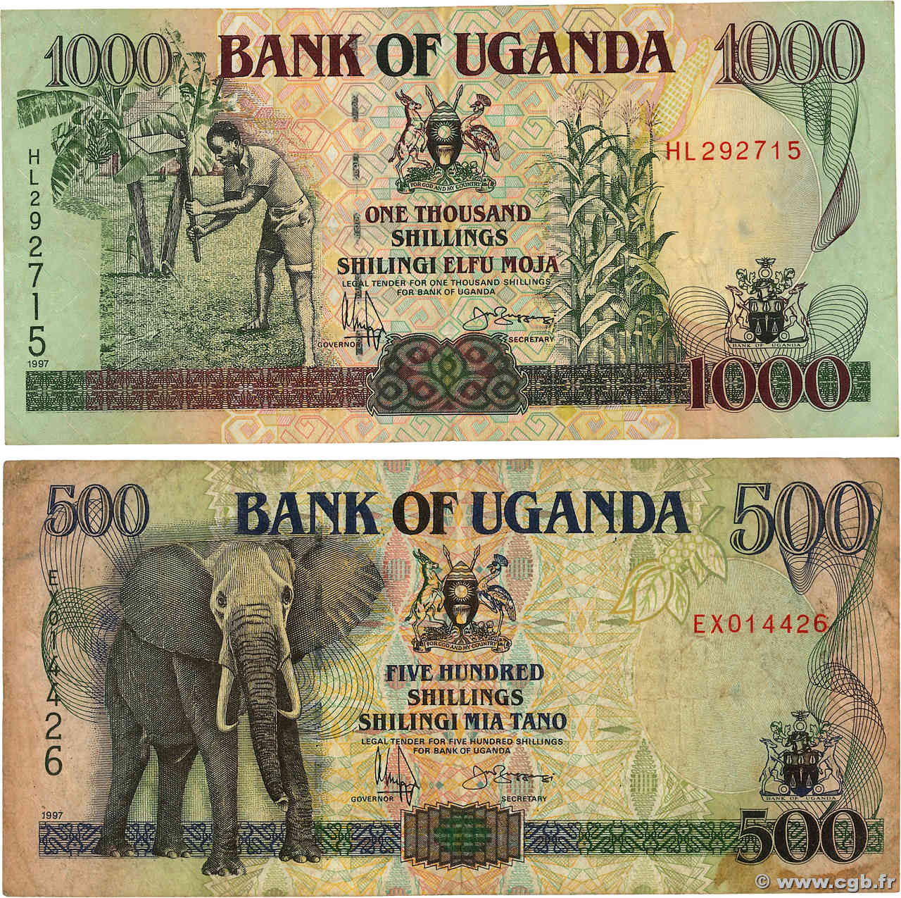 500 et 1000 Shillings Lot UGANDA  1997 P.35 et P.36c BC
