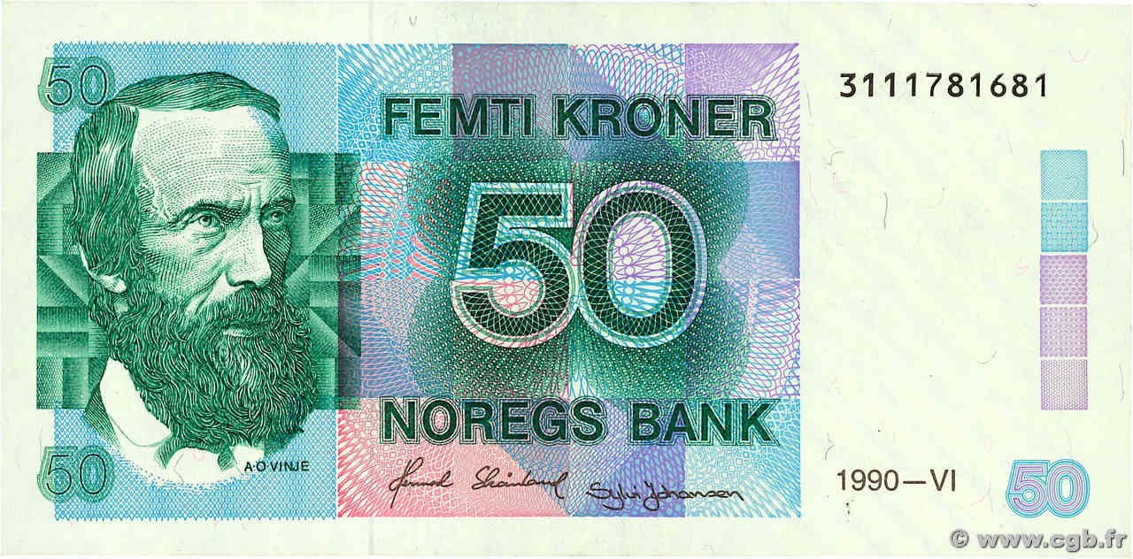 50 Kroner NORVÈGE  1990 P.42e VZ