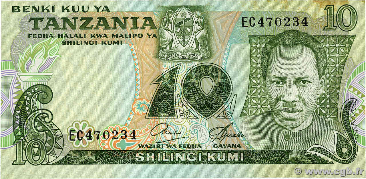 10 Shilingi TANZANIA  1978 P.06b UNC-