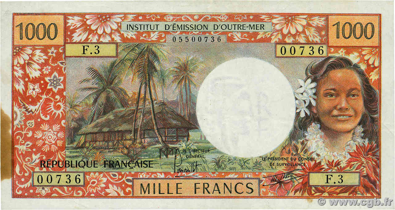 1000 Francs TAHITI  1977 P.27b MBC