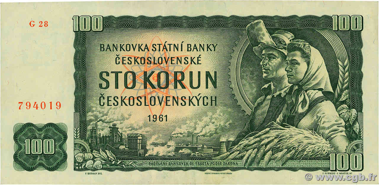 100 Korun TCHÉCOSLOVAQUIE  1961 P.091k TTB
