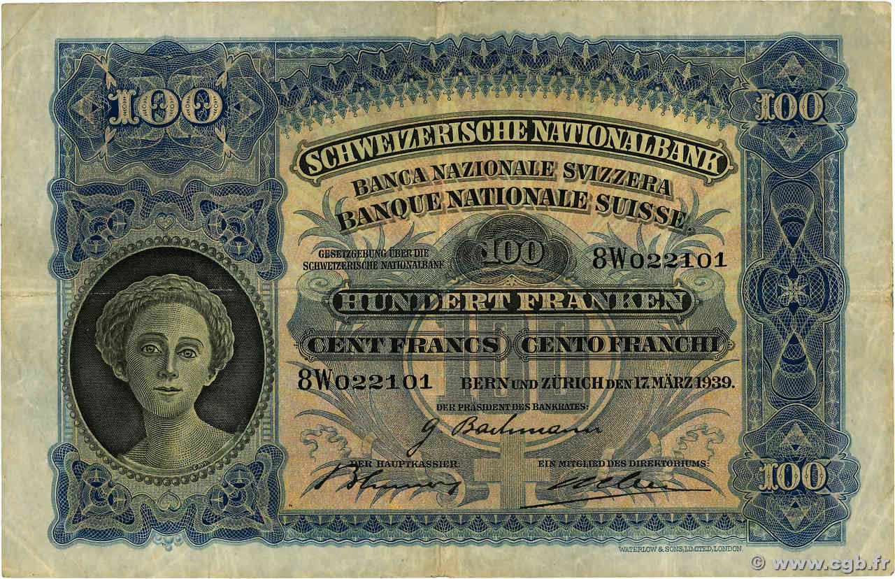 100 Francs SUISSE  1939 P.35k TB+