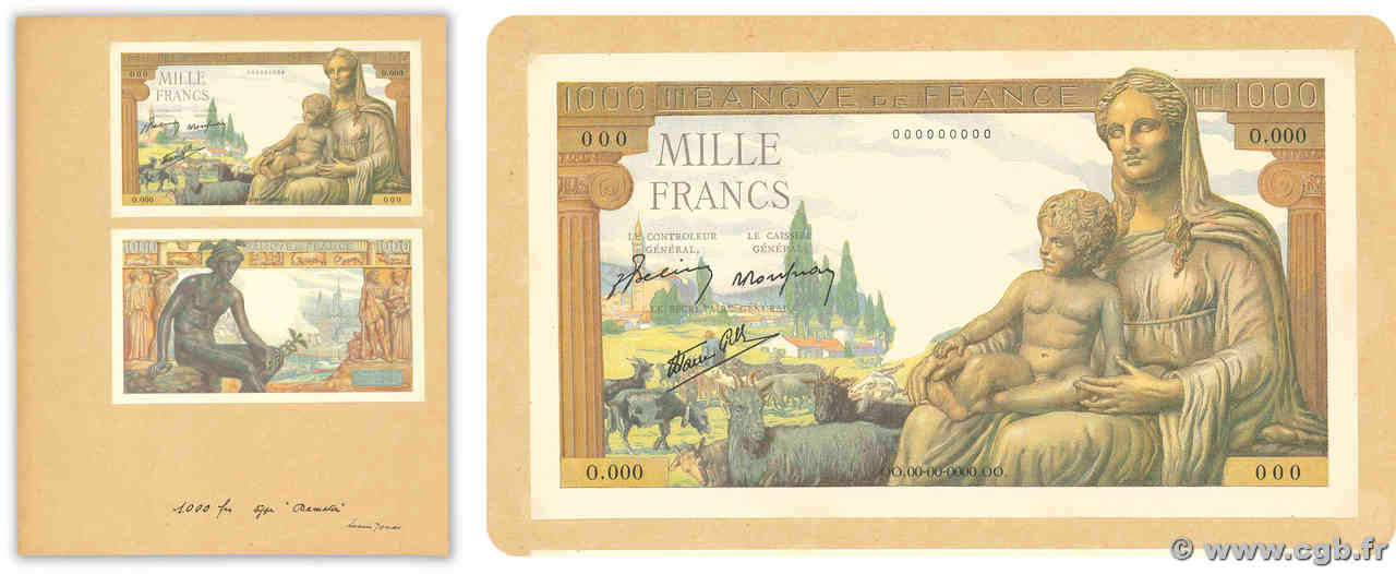 1000 Francs DÉESSE DÉMÉTER Épreuve FRANCIA  1942 F.40.00E FDC